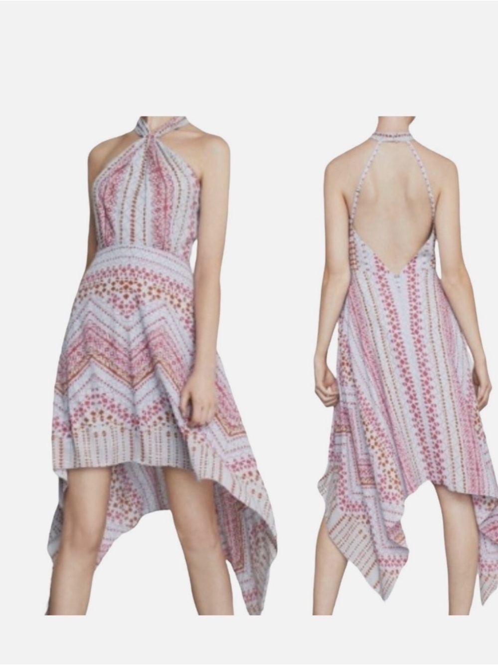 BCBGMAXAZRIA Aqua Mist Danela Scarf Halter Dress